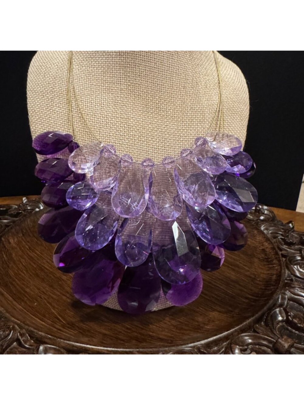 Joan Rivers Ombré Faceted Teardrop Bib Necklace Purple & Lavender Statement Jewe - Picture 5 of 9